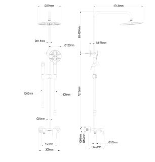 Душевая стойка Wonzon & Woghand WW-A30874-BGG тёмный графит
